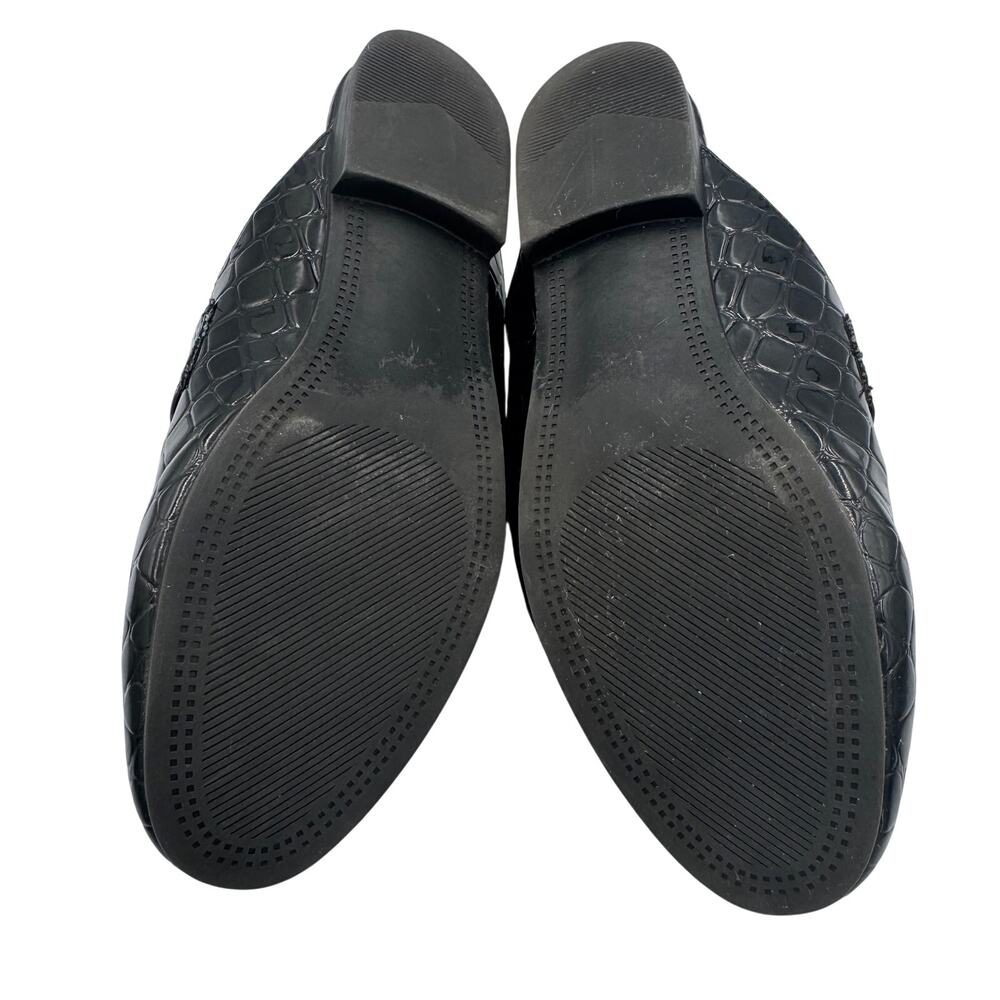 Steve Madden Royals Black Croc Embossed Horsebit Loafer Mule Slide Flat Gold 8 - Picture 2 of 16